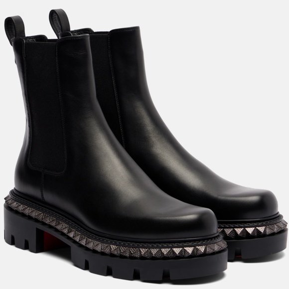 Christian Louboutin Shoes - Christian Louboutin St Emilia Pyraclou Flat Black Calf Chelsea Lug Ankle Boot 37